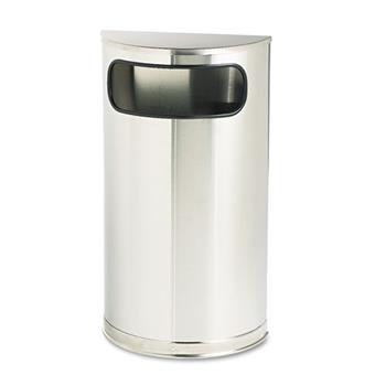 Rubbermaid Commercial Half-Round Steel Trash Can, Flat Top Side Open, 6 gal, Stainless Steel