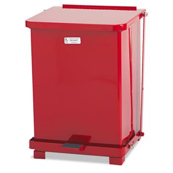 Rubbermaid Commercial Defenders Biohazard Step Can, Square, Steel, 7 gal, Red