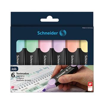 Schneider Job Pastel Highlighters, Assorted Ink Colors, Chisel Tip, Black/Assorted Barrel Colors, 6/Pack