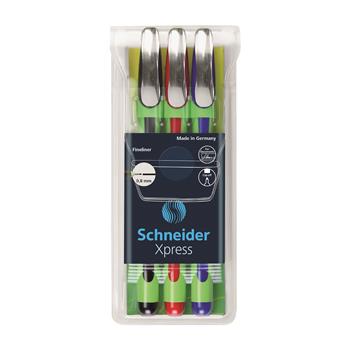 Schneider Xpress Fineliner Pen, Needle Tip, 0.8 mm, Assorted, 3/PK