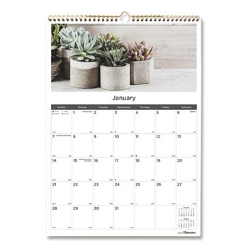 Rediform Blueline Wall Calendar, 12 Month, 12&quot; x 17&quot;, Gold Wire, Succulent Plant, Jan 2024 - Dec 2024