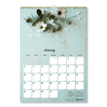 Brownline 2024 Monthly Wall Calendar, January to December, Gold Wire, 12 in x 17 in, Romantic