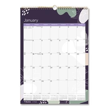 Rediform Blueline Wall Calendar, 12 Month, 12&quot; x 17&quot;, Gold Wire, Abstract Floral, Jan 2024 - Dec 2024