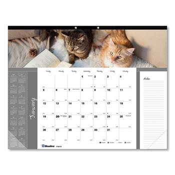 Rediform Blueline Monthly Desk Pad Calendar, 12 Month, 22&quot; x 17&quot;, Cats, Jan 2024 - Dec 2024