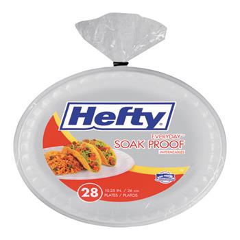 Hefty Soak Proof Oval Plates, Foam, 10 1/4&quot;, White, 28 Plates/Pack