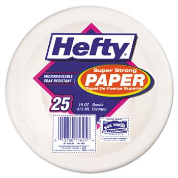 Hefty Super Strong Paper Dinnerware, 16 oz. Bowl, Bagasse, 25/PK