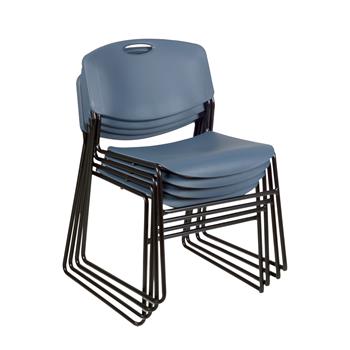 Regency Zeng Ultra Compact Stackable Chair, Metal Frame, Armless, Blue, Set of 4
