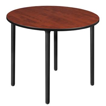 Regency Kee Round Breakroom Table, Large, 48 in, Cherry Top, Black Folding Legs