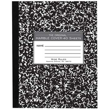 Roaring Spring Composition Book, Wide Ruled, 8.5&quot; x 7&quot;, White Paper, Black Marble Cover, 40 Sheets