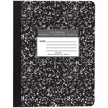 Roaring Spring Composition Book, Unruled, 9.75&quot; x 7.5&quot;, White Paper, Black Marble Cover, 50 Sheets