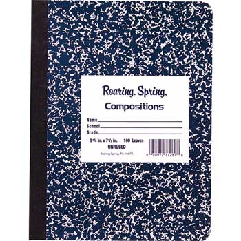 Roaring Spring Composition Book, Unruled, 7.5&quot; x 9.75&quot;, White Paper, Blue Marble Cover, 100 Sheets