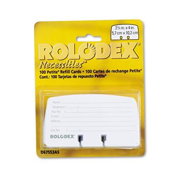 Rolodex Petite Refill Cards, 2.25 x 4&quot;, White, 100 Cards/Pack