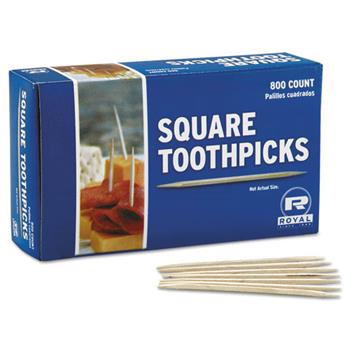 Royal Square Wood Toothpicks, 2 3/4&quot;, Natural, 800/Box, 24 Boxes/Carton