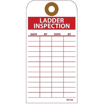 NMC Tags, Ladder Inspection, 6&quot;X3&quot;, Unrippable Vinyl with Grommet, Red on White, 25/PK