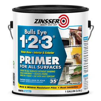 Zinsser Bulls Eye B-E 1-2-3 Water-Based Primer, Flat, 1 Gallon