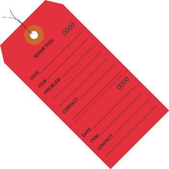 W.B. Mason Co. Repair Tags, Consecutively Numbered, Pre-Wired, 6 1/4&quot; x 3 1/8&quot;, Red, 1000 /CS