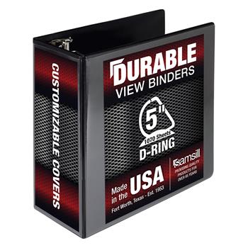 Samsill Durable 3 Ring View Binder, Clear Cover , 5&quot; Locking D-Ring, 1070 Sheet Capacity, Black