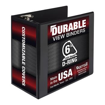 Samsill Durable 3 Ring View Binder, Clear Cover, 6&quot; Locking D-Ring, 1225 Sheet Capacity, Black