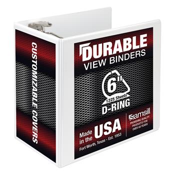Samsill Durable 3 Ring View Binder, Clear Cover, 6&quot; Locking D-Ring, 1225 Sheet Capacity, White