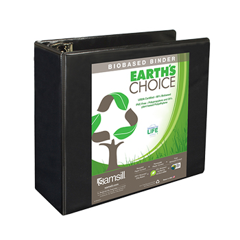 Samsill Earth’s Choice™ Biobased 3 Ring View Binder, 5 Inch D-Ring, Customizable Clear View Cover, Black
