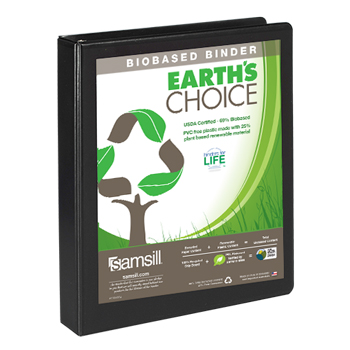 Samsill Earth’s Choice™ Biobased 3 Ring View Binder, 1 Inch D-Ring, Customizable Clear View Cover, Black