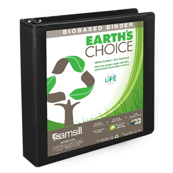 Samsill Earth’s Choice™ Biobased 3 Ring View Binder, 1.5 Inch D-Ring, Customizable Clear View Cover, Black