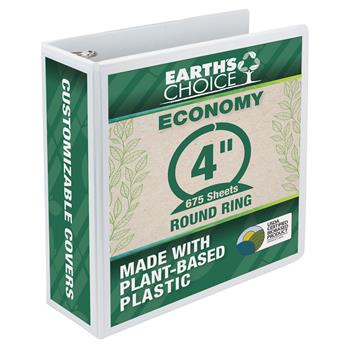 Samsill Earth’s Choice Biobased 3 Ring View Binders, 4&quot; Round Ring, White