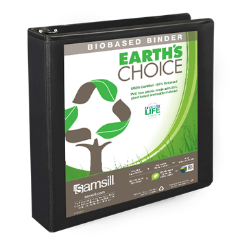 Samsill Earth’s Choice™ Biobased 3 Ring View Binder, 1.5 Inch Round Ring, Customizable Clear View Cover, Black