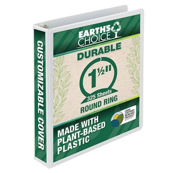 Samsill Earth’s Choice Biobased Durable 3 Ring View Binder, 1.5&quot; Round Ring, White