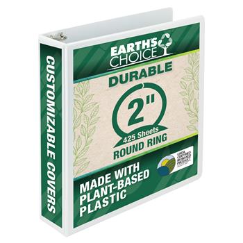 Samsill Earth’s Choice Biobased Durable 3 Ring View Binder, 2&quot; Round Ring, White