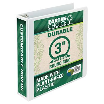 Samsill Earth’s Choice Biobased Durable 3 Ring View Binder, 3&quot; Round Ring, White
