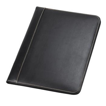 Samsill Contrast Stitch Leather Padfolio, 8.5 x 11 Writing Pad, Black