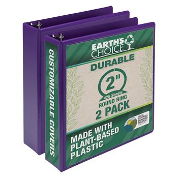 Samsill Earth’s Choice Biobased Durable Fashion Color 3 Ring View Binder, 2&quot; Round Ring, Purple, 2/PK