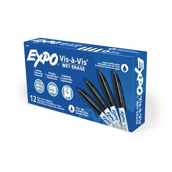 EXPO Vis-&#224;-Vis Wet-Erase Marker, Fine Point, Black, Dozen
