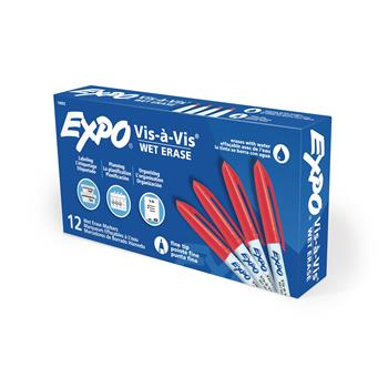 EXPO Vis-&#224;-Vis Wet-Erase Marker, Fine Point, Red, Dozen