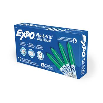 EXPO Vis-&#224;-Vis Wet-Erase Marker, Fine Point, Green, Dozen