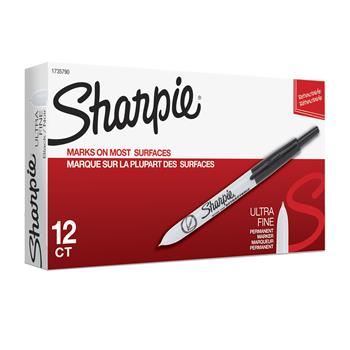 Sharpie Retractable Permanent Marker, Ultra Fine Point, Black Ink, Dozen