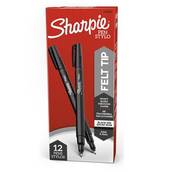 Sharpie Felt Tip Pens, Fine Point (0.4mm), Black, 12 Count