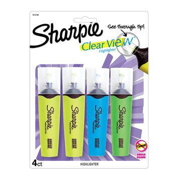 Sharpie Clearview Highlighter, Blade Tip, Assorted Ink, 4 per Set