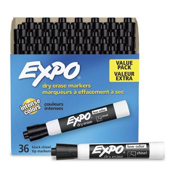 EXPO&#174; Low Odor Dry Erase Marker, Chisel Tip, Black, 36/Box
