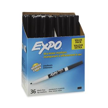 EXPO Low Odor Dry Erase Marker, Fine Point, Black, 36/Box