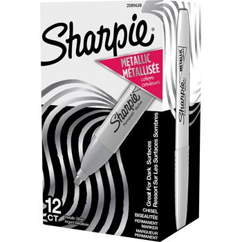 Sharpie Metallic Permanent Markers, Medium Chisel Tip, Silver, Dozen