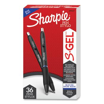 Sharpie S-Gel Pen, Bold 1 mm, Blue Ink, Black Barrel, 36/PK