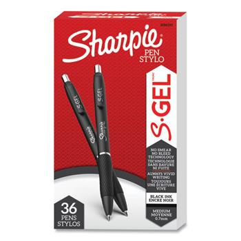 Sharpie S-Gel Pen, Medium 0.7 mm, Black Ink, 36/BX