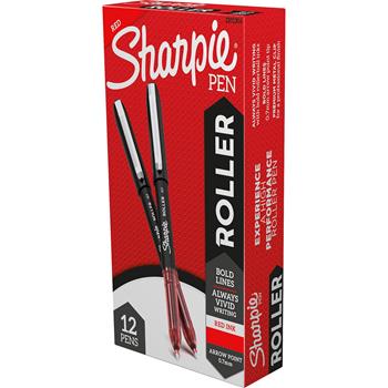 Sharpie Roller Pen, Medium 0.7 mm, Red Ink/Barrel, Dozen
