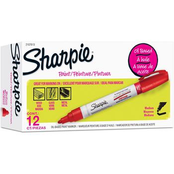 Sharpie Permanent Paint Marker, Medium Bullet Tip, Red, Dozen