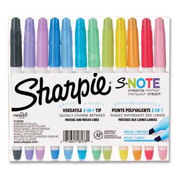 Sharpie S-Note Creative Markers, Chisel Tip, Assorted Colors, 12/PK