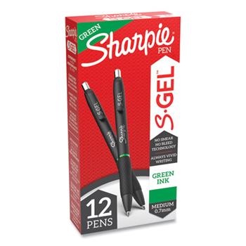 Sharpie S-Gel Retractable Gel Pen, Medium 0.7 mm, Green Ink, Green Barrel, Dozen