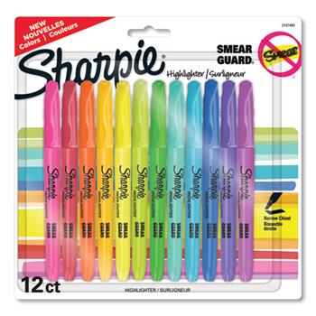 Sharpie Pocket Style Highlighters, Chisel Tip, Assorted Colors, 12/Pack