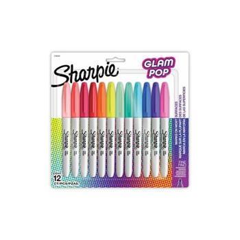 Sharpie Sanford Glam Pop Permanent Markers, Fine Point, Assorted Colors, 12/Pack